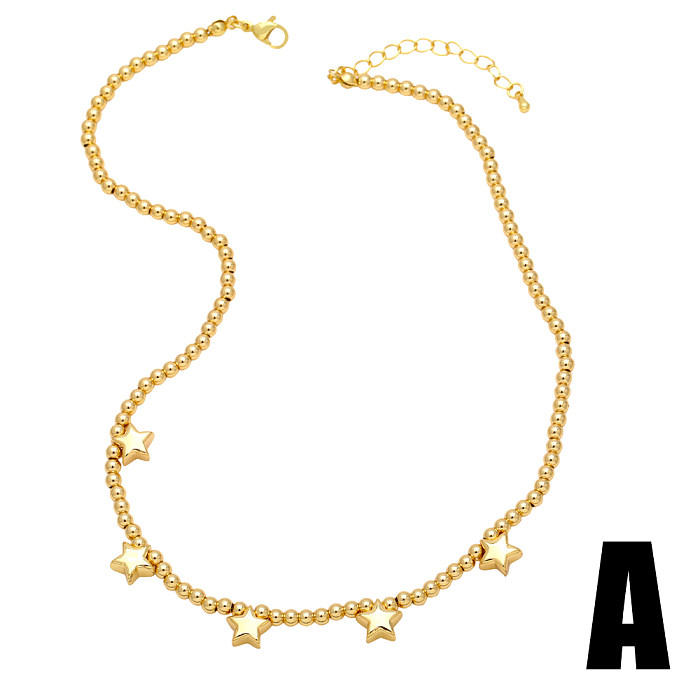 Hip-Hop Pentagram Star Heart Shape Copper Plating 18K Gold Plated Necklace