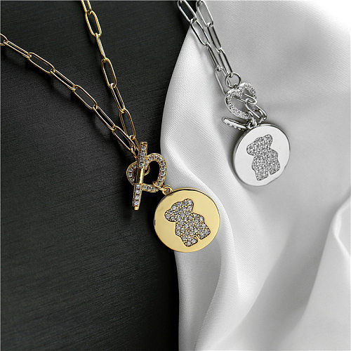 Herz-OT-Schnalle, kreative Bären-Halskette mit mikroeingelegtem Zirkon, 18 Karat Gold, galvanisch, farbkonservierend