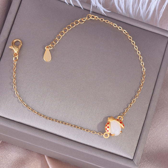 Cute Ladybug Necklace Bracelet Earrings Sand Gold Plated Hetian Jade Necklace Beetle Pendant
