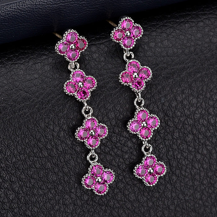1 Pair IG Style Modern Style Four Leaf Clover Plating Inlay Copper Zircon Drop Earrings