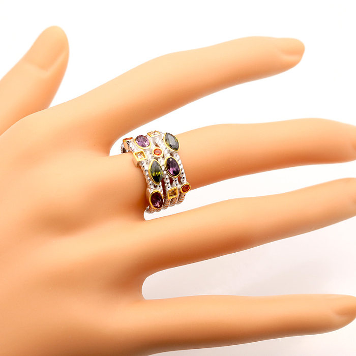 1 Piece Fashion Colorful Titanium Steel Polishing Plating Inlay Artificial Gemstones Rings