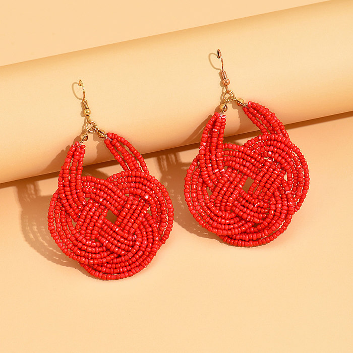 1 Pair Retro Ethnic Style Knot Beaded Handmade Plating Plastic Copper 18K Gold Plated Drop Earrings