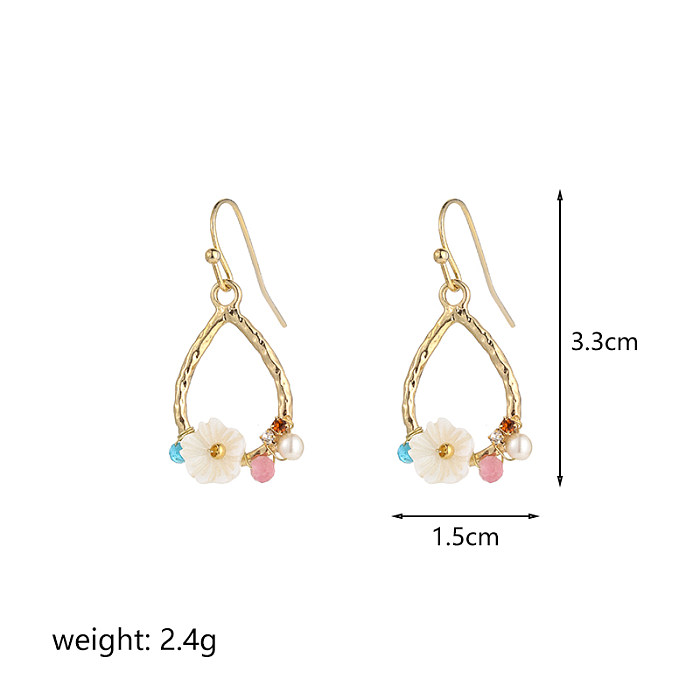 1 Pair IG Style French Style Water Droplets Flower Beaded Plating Inlay Copper Zircon 18K Gold Plated Drop Earrings
