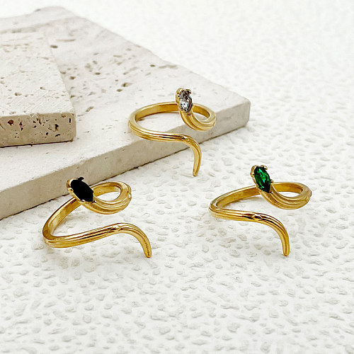 Wholesale Elegant Retro Simple Style Snake Stainless Steel Plating Inlay Gold Plated Zircon Open Rings
