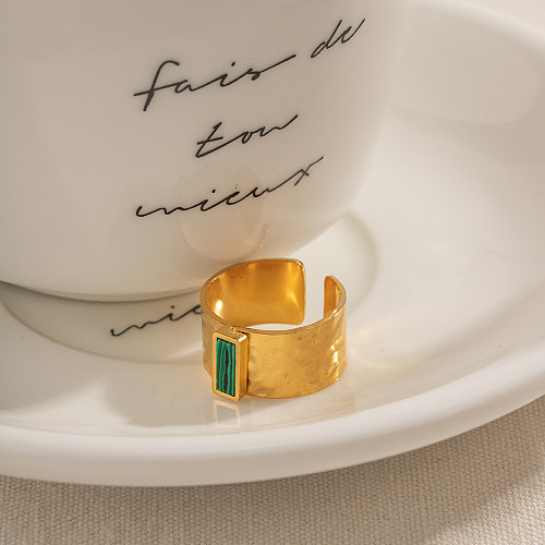 Simple Style Square Stainless Steel Plating Inlay Natural Stone 18K Gold Plated Open Rings