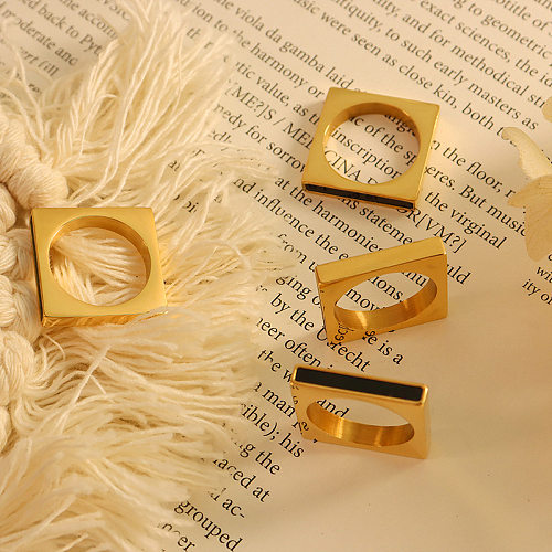 Geometrischer quadratischer Acryl-Ring aus Edelstahl, goldener Ring