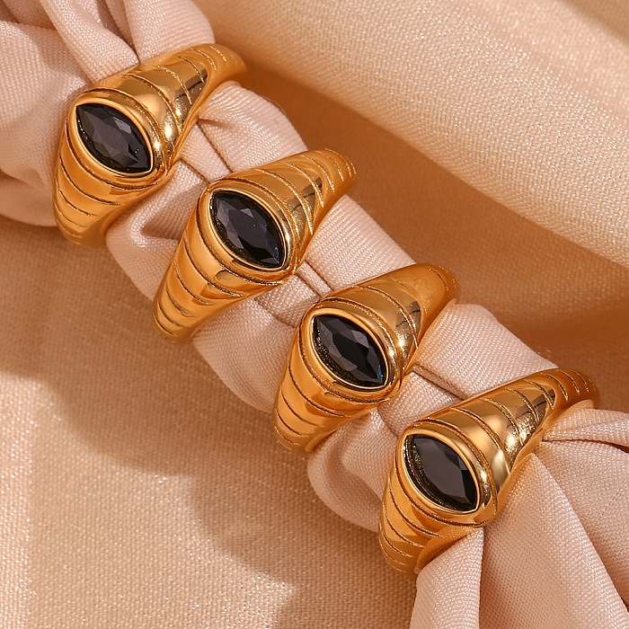 Basic Vintage Style Classic Style Solid Color Stainless Steel Plating Inlay Zircon 18K Gold Plated Rings