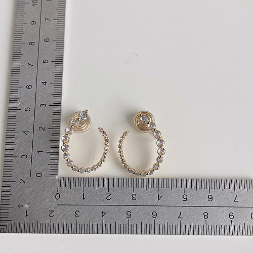 1 par de brincos de orelha de zircão de cobre com incrustações redondas de estilo simples