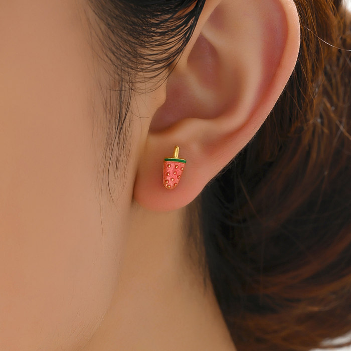 1 Pair Casual Sweet Simple Style Fruit Hot Air Balloon Butterfly Copper Enamel Plating 18K Gold Plated Ear Studs