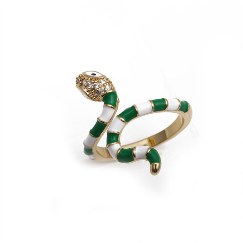1 Piece Classic Style Snake Copper Enamel Inlay Zircon Open Ring