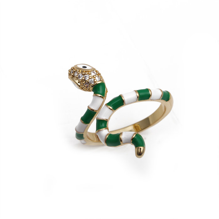 1 Piece Simple Style Snake Copper Enamel Inlay Zircon Open Ring