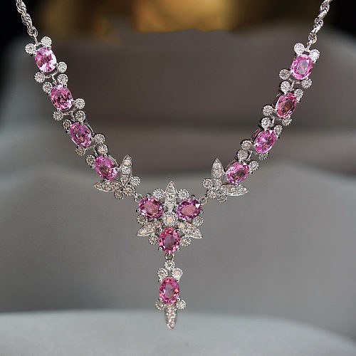 Conheça a bela indústria pesada leve luxo fada borboleta colar de diamante completo micro-incrustado conjunto de corrente de diamante rosa luxo Argyle