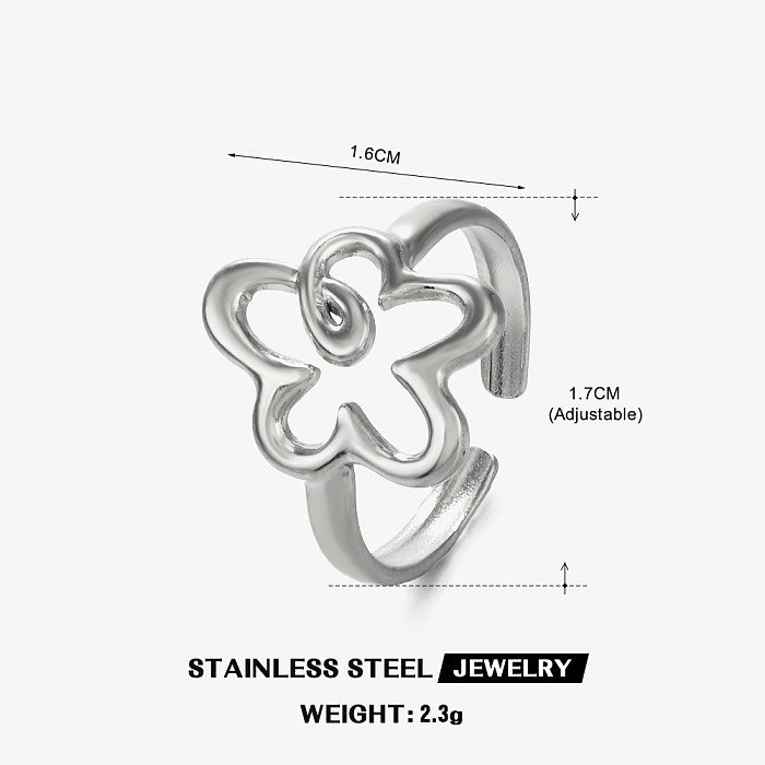 Simple Style Flower Stainless Steel Plating 18K Gold Plated Open Rings
