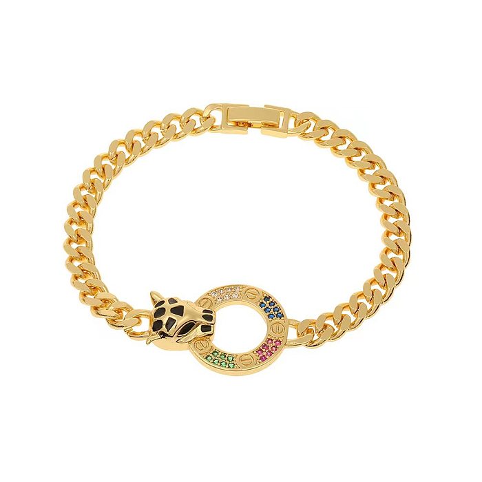 Bracelets hip-hop rétro léopard en cuivre incrusté de zircon