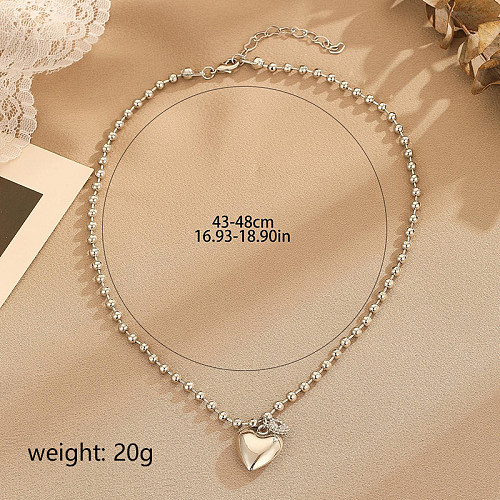 Retro Commute Heart Shape Copper Silver Plated Zircon Pendant Necklace In Bulk