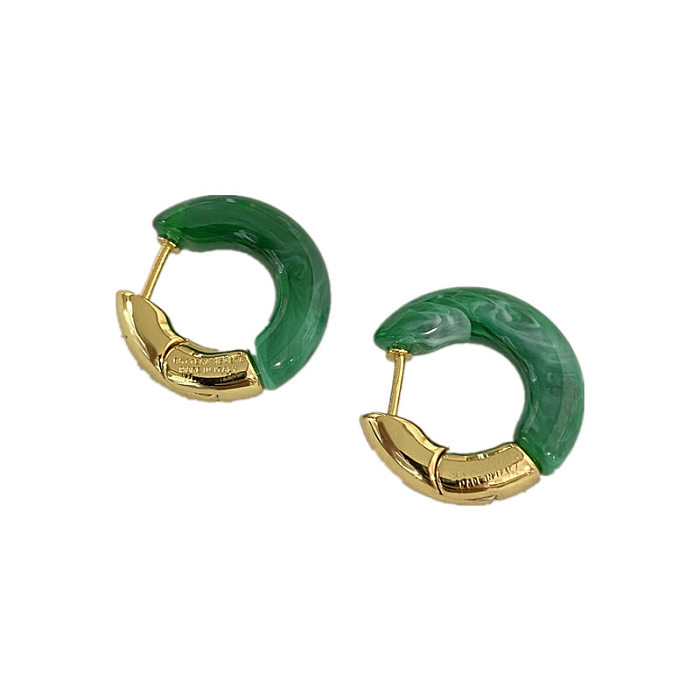 1 Pair Retro Color Block Resin Brass Plating 18K Gold Plated Hoop Earrings