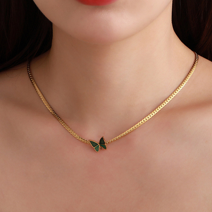 Süße Schmetterlings-Fußkettchen-Halskette mit Edelstahlbeschichtung und 18-karätigem Gold