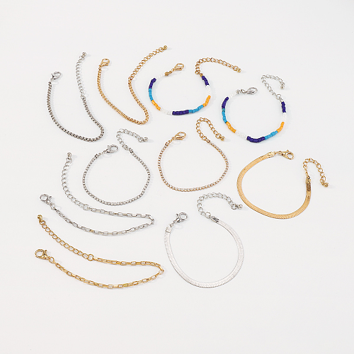 Bracelets ajourés en cuivre et fer, perles de rocaille de couleur unie, Style Simple
