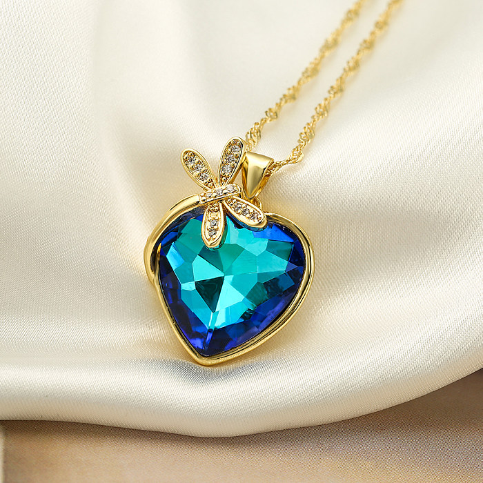 Sweet Heart Shape Copper Plating Inlay Zircon 18K Gold Plated Pendant Necklace