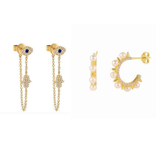 1 Pair INS Style Devil'S Eye Copper Plating Chain Artificial Gemstones Earrings Ear Studs