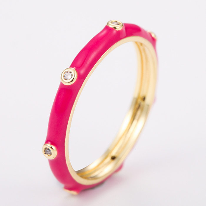 Simple Style Geometric Copper Rings Enamel Zircon Copper Rings 4 Piece Set