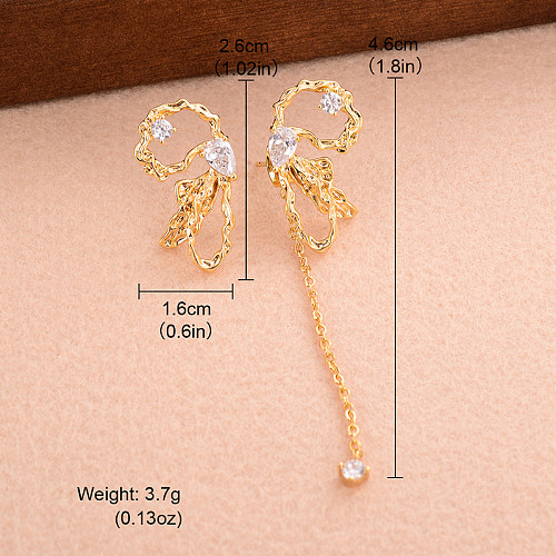 1 paire de boucles d'oreilles pendantes avec incrustation de placage papillon en cuivre et Zircon plaqué or blanc