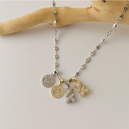 Süße kleine Bären-Halskette aus Titanstahl mit Kupferbeschichtung und Inlay-Zirkon-Charms