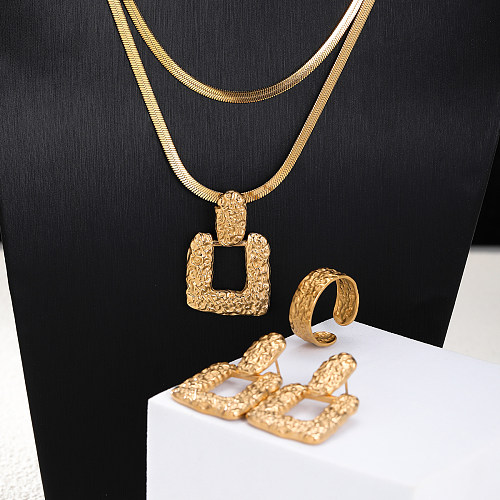 Sistema de joyería chapado en oro de 18 quilates con revestimiento irregular de acero inoxidable cuadrado de estilo simple