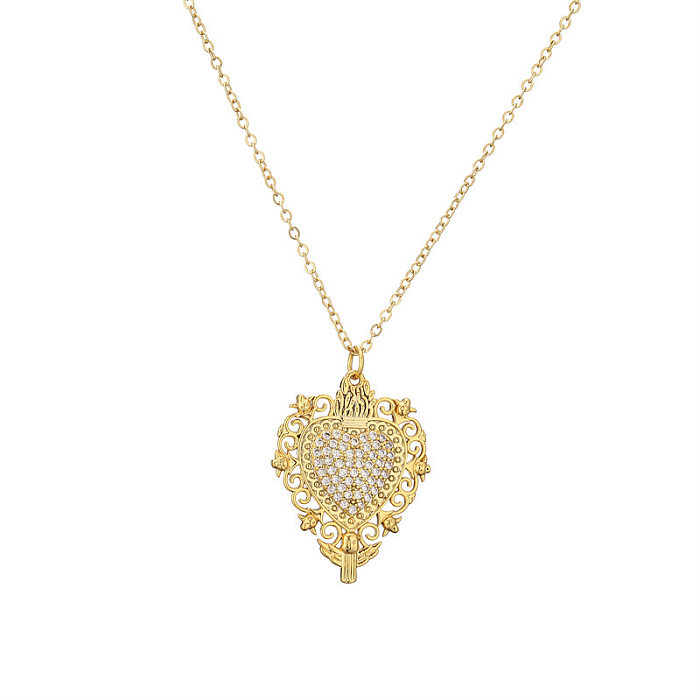 Fashion Devil'S Eye Heart Shape Copper Plating Inlay Zircon Pendant Necklace 1 Piece