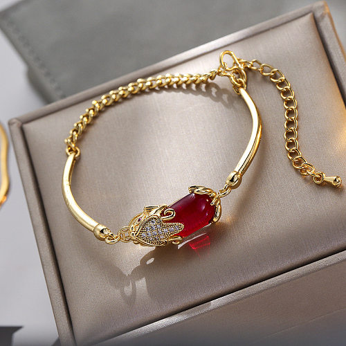Moda cor sólida banhado a cobre ouro incrustado pulseiras de pedras preciosas artificiais 1 peça