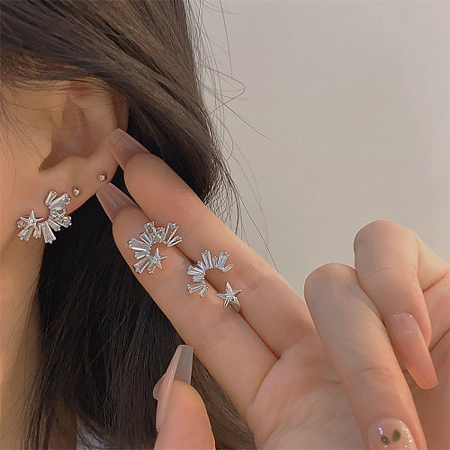 Simple Style Shiny Star Copper Plating Inlay Zircon White Gold Plated Rings Earrings