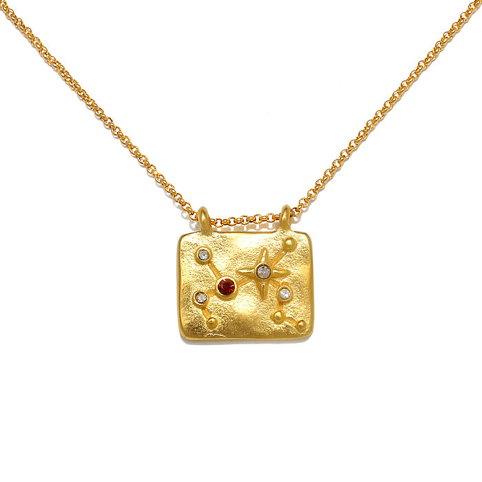 Casual Retro Constellation Copper Plating Inlay Zircon 18K Gold Plated Pendant Necklace