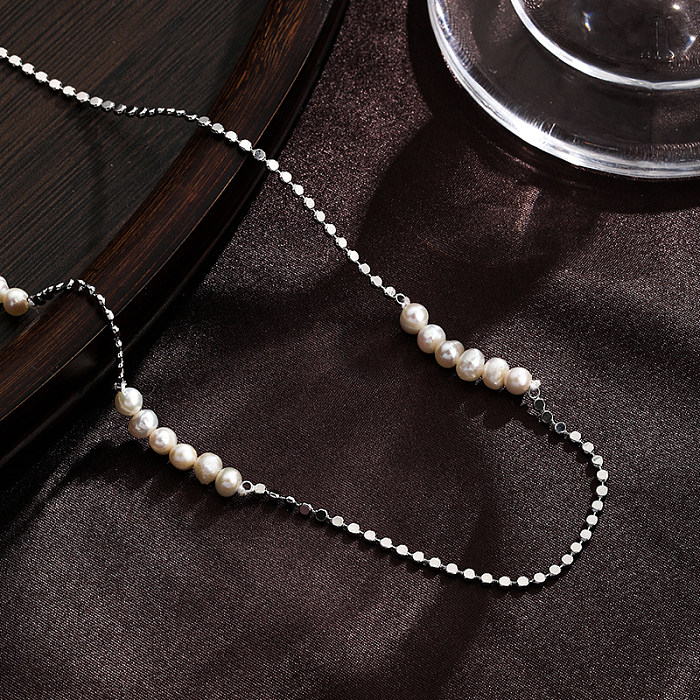 Elegant Geometric Freshwater Pearl Copper Plating 18K Gold Plated Necklace