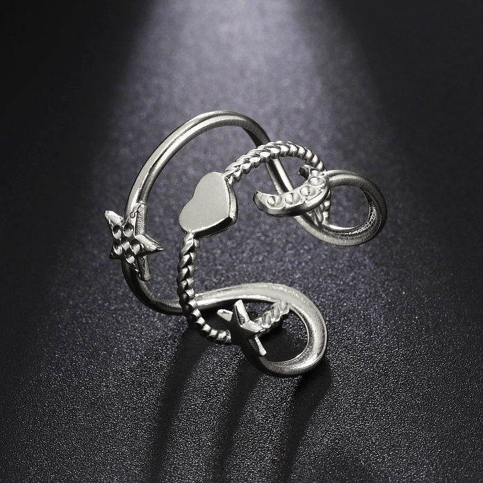 Venda direta da fábrica simples requintado moda romântica jóias femininas amor estrela lua aberto anel de aço inoxidável