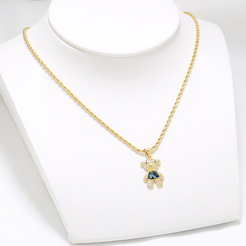 Collier avec pendentif en forme de petit ours, décontracté et élégant, style Hip-Hop, en cuivre plaqué or 18 carats, en Zircon, en vrac