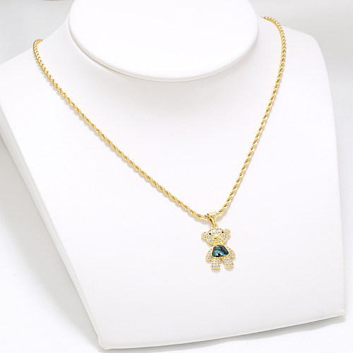 Casual Elegant Hip-Hop Little Bear Copper 18K Gold Plated Shell Zircon Pendant Necklace In Bulk