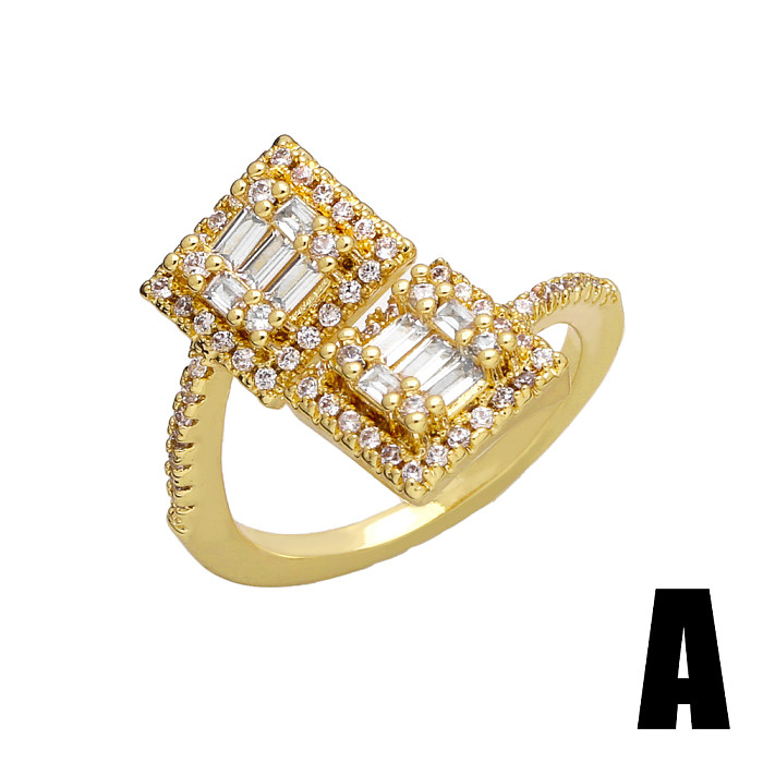 Glamouröser, herzförmiger, rechteckiger offener Ring mit Zirkoneinlage und 18-Karat-Vergoldung