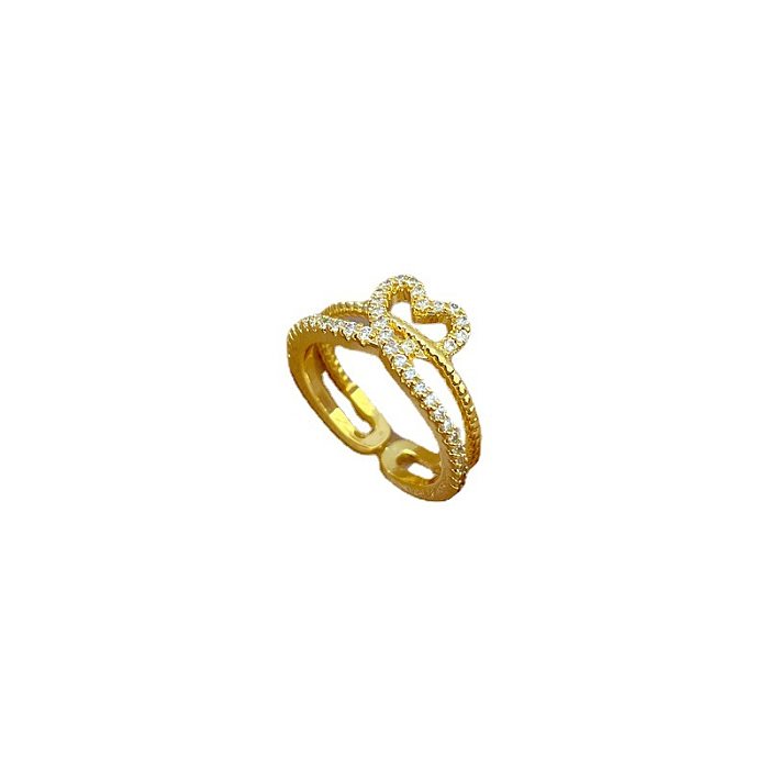 Modischer offener Ring in Herzform mit Messingbeschichtung und Inlay aus Zirkon, 1 Stück