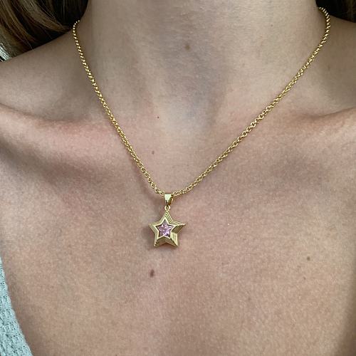 Simple Style Shiny Pentagram Stainless Steel Plating Inlay Zircon Gold Plated Rings Necklace