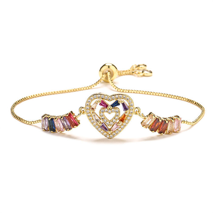 Cute Sweet Heart Shape Copper Plating Inlay Zircon Bracelets