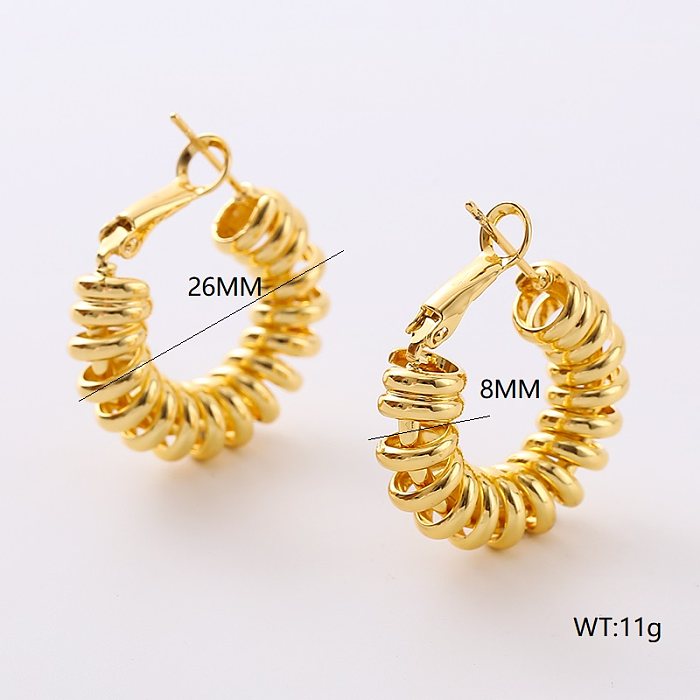 1 Pair Elegant Retro U Shape Spiral Stripe Twist Plating Copper 24K Gold Plated Hoop Earrings