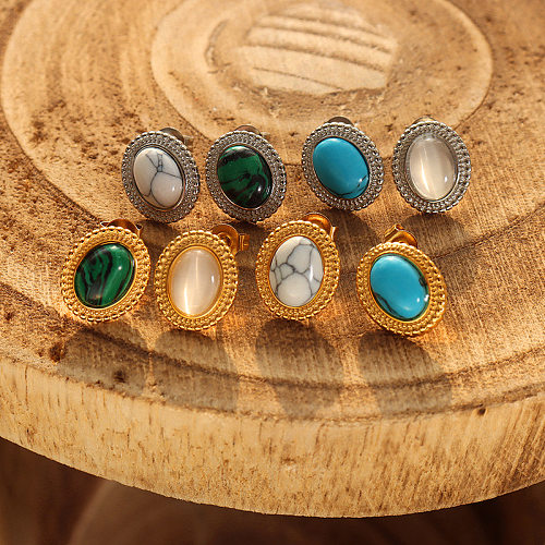 Fashion Turquoise Opal Pendant Titanium Steel Necklace And Earrings Suite