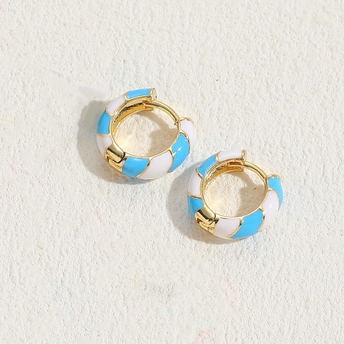 1 Pair Elegant Luxurious Classic Style Stripe Asymmetrical Enamel Plating Copper 14K Gold Plated Hoop Earrings