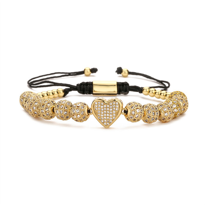 Casual Streetwear Heart Shape Crown Copper Inlay Zircon Bracelets