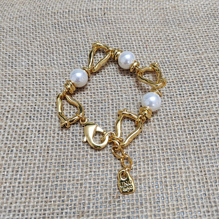 Retro Geometric Letter Imitation Pearl Copper Plating Silver Plated Rings Bracelets Earrings