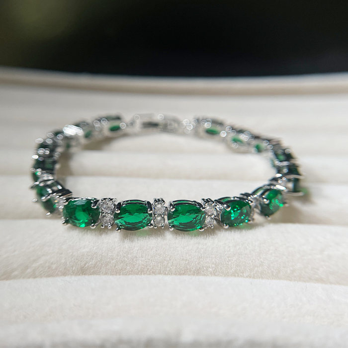 Cross-Border Best Seller In Europe And America Light Luxury High-Grade Emerald Bracelet Bright AAA Zircon Oval Lvzuan Elegant Bracelet