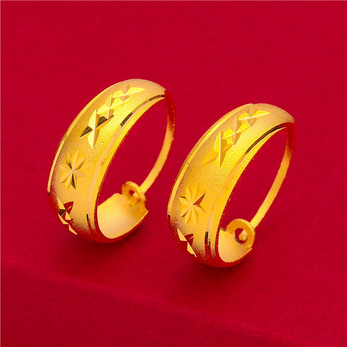 Simple Style Stripe Solid Color Flower Brass Hoop Earrings 1 Pair