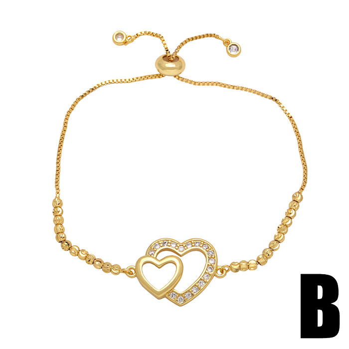 1 Piece MAMA Letter Heart Shape Copper Plating Inlay Zircon 18K Gold Plated Bracelets