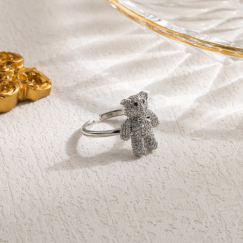 Sweet Bear Copper Plating Inlay Zircon Gold Plated Open Rings