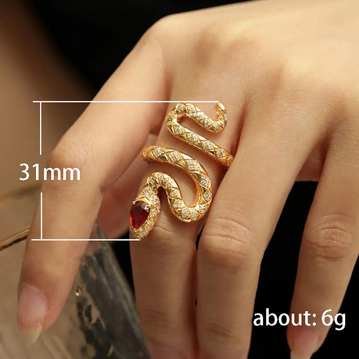 Modern Style Snake Copper Inlay Artificial Gemstones Open Ring